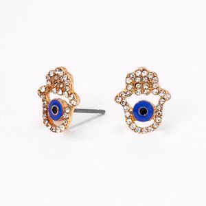 💖💎✨ Claire’s Gold Hamsa Hand Evil Eye Stud Earrings | NWT 🪬